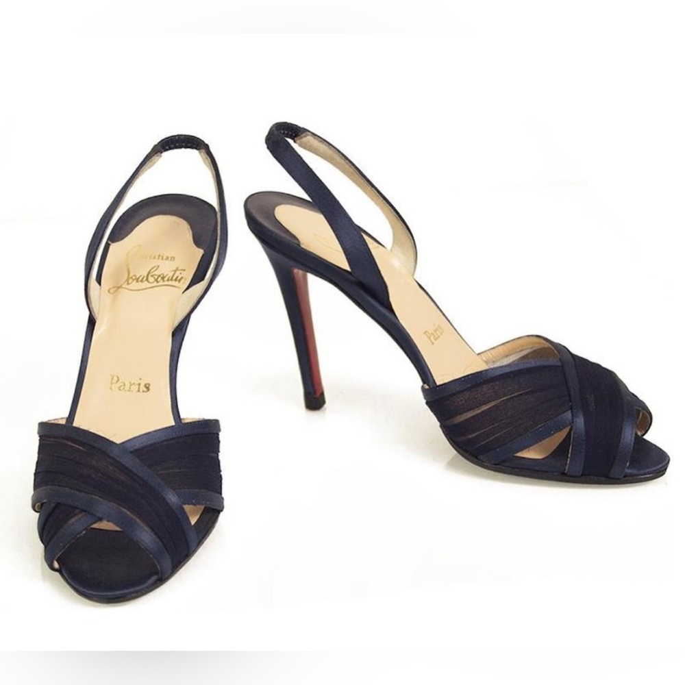 Christian Louboutin Mauresmo Chiffon Slingback Heels - Navy, size 38.5